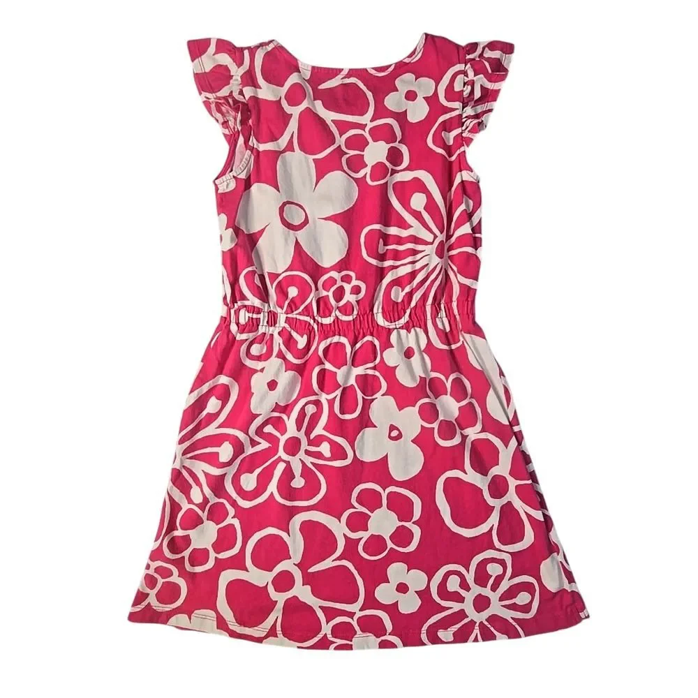 Gymboree Floral Dress Girls 10 Pink White Ruffle Sleeve‎ Retro Mod Summer Cotton